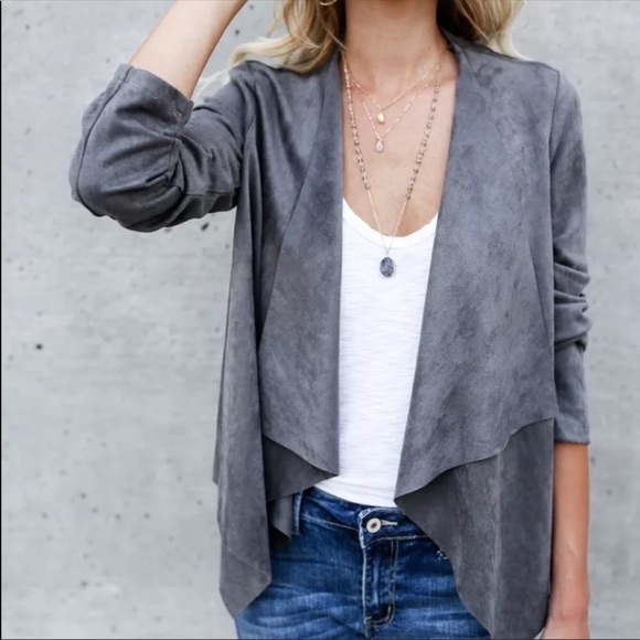 RESTOCKING SOON! Faux Suede Grey Open Cardigan - Picture 4 of 8